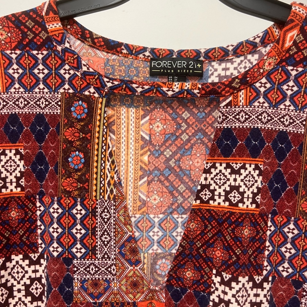 Forever 21 Patchwork V-Neck Long Sleeve Dress - Picture 2 of 4